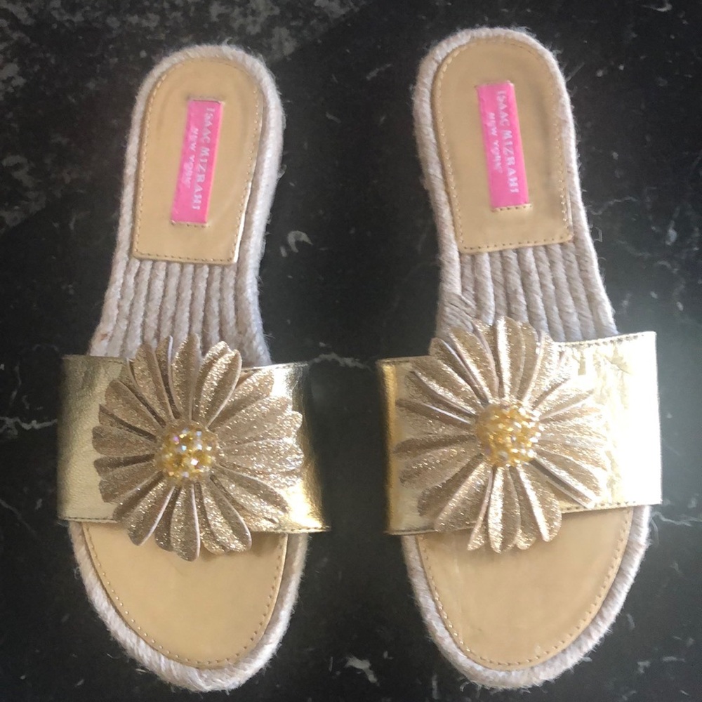 ISSAC MISRAHI gold leather sandals NWOT 6.5